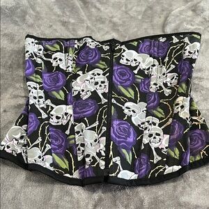 Vintage Burlesk Skull and Rose Corset Top , size XL